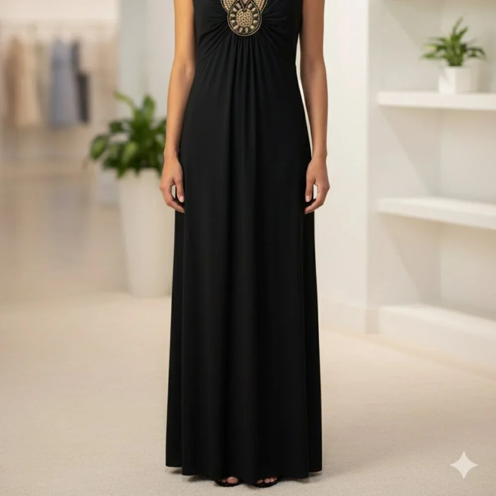 Ronni Nicole by Ouida Black Evening Sleeveless Beaded Dress Size Large - Picture 2 of 9